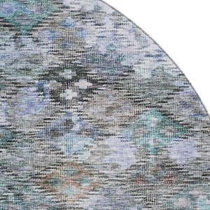HomeRoots 8' Blue Ivory and Taupe Abstract Geometric Round Rug - Washable, UV-Protected, Stylish & Durable 684531