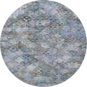 HomeRoots 8' Blue Ivory and Taupe Abstract Geometric Round Rug - Washable, UV-Protected, Stylish & Durable 684531