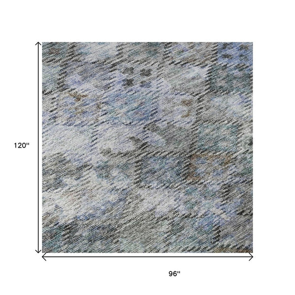 HomeRoots 8' X 10' Washable Area Rug in Blue, Ivory & Taupe - Stylish, Stain-Resistant, UV Protected Design 684532