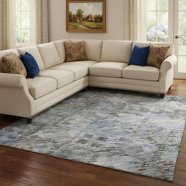 HomeRoots 8' X 10' Washable Area Rug in Blue, Ivory & Taupe - Stylish, Stain-Resistant, UV Protected Design 684532
