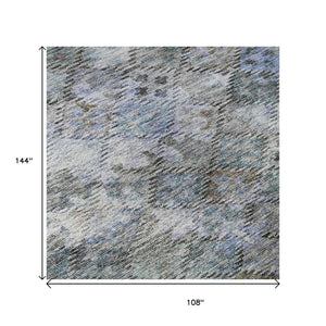 HomeRoots 9' X 12' Washable Area Rug – Modern Blue, Ivory & Taupe Geometric Design with UV Protection & Durability 684533