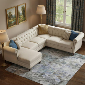 HomeRoots 9' X 12' Washable Area Rug – Modern Blue, Ivory & Taupe Geometric Design with UV Protection & Durability 684533