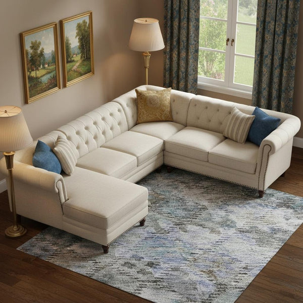 HomeRoots 9' X 12' Washable Area Rug – Modern Blue, Ivory & Taupe Geometric Design with UV Protection & Durability 684533
