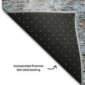 HomeRoots 10' X 14' Blue Ivory Taupe Abstract Geometric Washable Area Rug for Stylish Living Spaces & Durability 684534