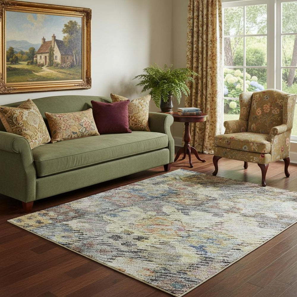 HomeRoots 5' X 8' Vibrant Gold Coral Blue Abstract Geometric Washable Area Rug with UV Protection & Style 684536