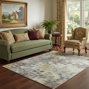 HomeRoots 5' X 8' Vibrant Gold Coral Blue Abstract Geometric Washable Area Rug with UV Protection & Style 684536