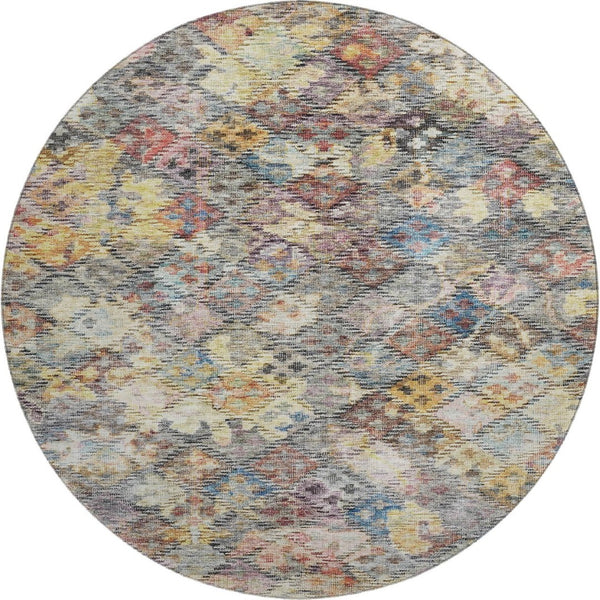 HomeRoots 8' Vibrant Gold Coral and Blue Abstract Round Rug - Washable, UV-Protected, Perfect for High-Traffic Areas 684537