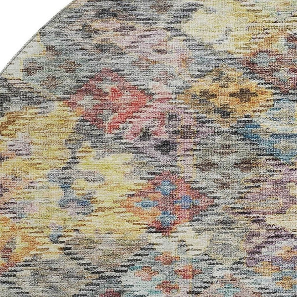 HomeRoots 8' Vibrant Gold Coral and Blue Abstract Round Rug - Washable, UV-Protected, Perfect for High-Traffic Areas 684537