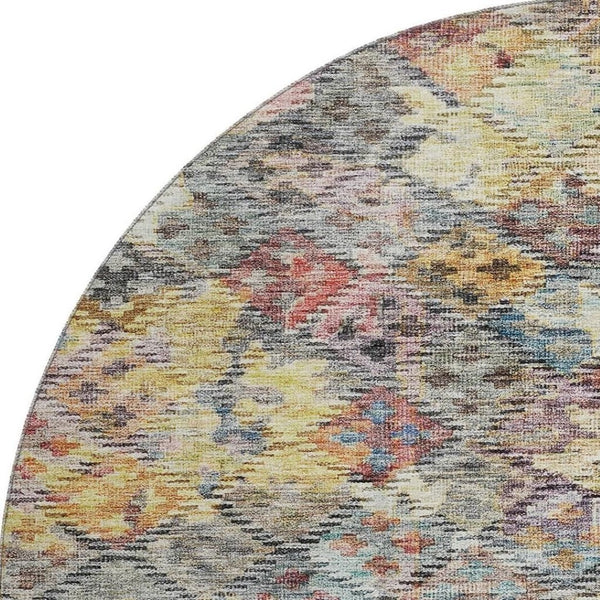 HomeRoots 8' Vibrant Gold Coral and Blue Abstract Round Rug - Washable, UV-Protected, Perfect for High-Traffic Areas 684537