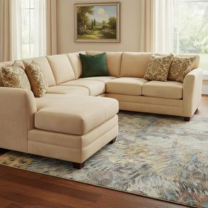 HomeRoots 8' X 10' Gold Coral Blue Abstract Geometric Area Rug – Washable, Stain Resistant & UV Protected Design 684538