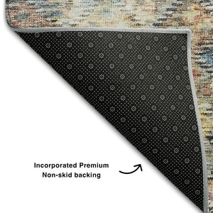 HomeRoots 8' X 10' Gold Coral Blue Abstract Geometric Area Rug – Washable, Stain Resistant & UV Protected Design 684538