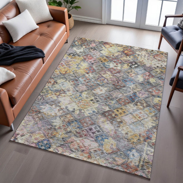 HomeRoots 8' X 10' Gold Coral Blue Abstract Geometric Area Rug – Washable, Stain Resistant & UV Protected Design 684538
