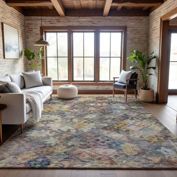 HomeRoots 9' X 12' Elegant Gold Coral & Blue Abstract Geometric Area Rug - Washable, UV Protected, Stain Resistant 684539