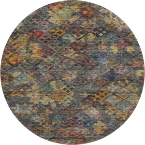 HomeRoots 8' Gray Gold Coral Geometric Round Rug – Washable, Stain-Resistant, UV Protected for Busy Homes 684543
