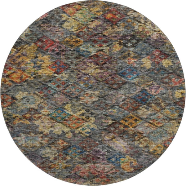 HomeRoots 8' Gray Gold Coral Geometric Round Rug – Washable, Stain-Resistant, UV Protected for Busy Homes 684543