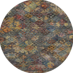 HomeRoots 8' Gray Gold Coral Geometric Round Rug – Washable, Stain-Resistant, UV Protected for Busy Homes 684543
