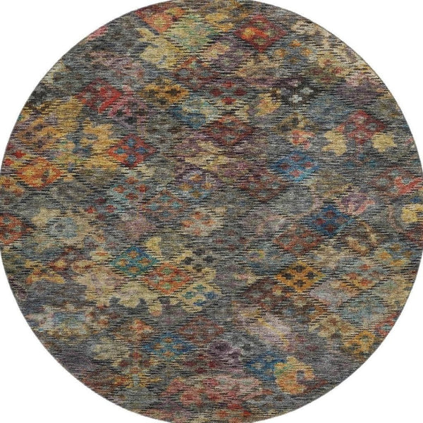HomeRoots 8' Gray Gold Coral Geometric Round Rug – Washable, Stain-Resistant, UV Protected for Busy Homes 684543