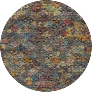 HomeRoots 8' Gray Gold Coral Geometric Round Rug – Washable, Stain-Resistant, UV Protected for Busy Homes 684543