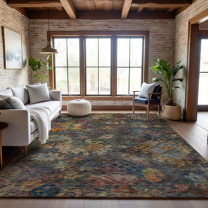 HomeRoots 10' X 14' Stylish Gray Gold Coral Abstract Geometric Washable Rug with UV Protection for Homes 684546