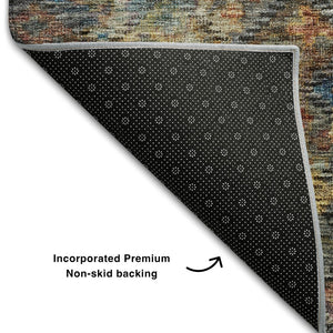 HomeRoots 10' X 14' Stylish Gray Gold Coral Abstract Geometric Washable Rug with UV Protection for Homes 684546