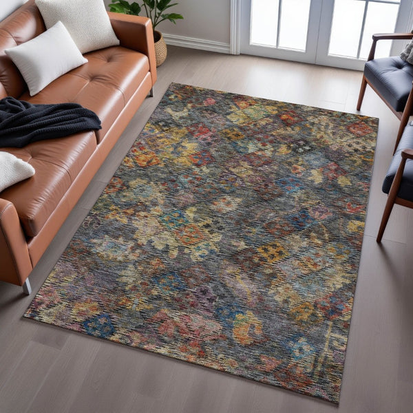HomeRoots 10' X 14' Stylish Gray Gold Coral Abstract Geometric Washable Rug with UV Protection for Homes 684546