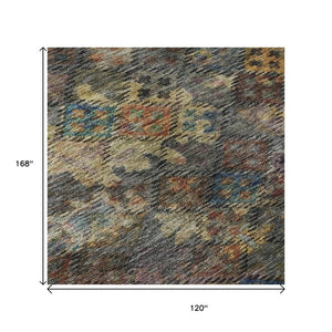 HomeRoots 10' X 14' Stylish Gray Gold Coral Abstract Geometric Washable Rug with UV Protection for Homes 684546