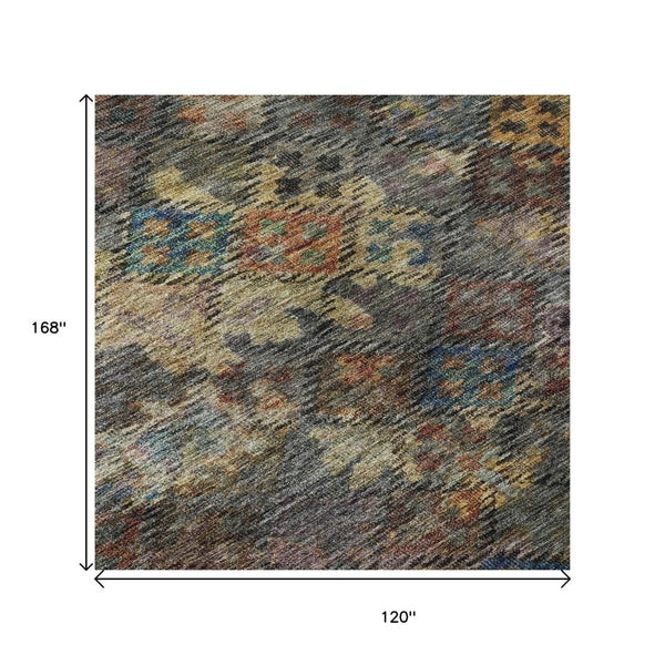HomeRoots 10' X 14' Stylish Gray Gold Coral Abstract Geometric Washable Rug with UV Protection for Homes 684546