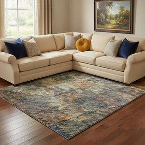 HomeRoots 10' X 14' Stylish Gray Gold Coral Abstract Geometric Washable Rug with UV Protection for Homes 684546