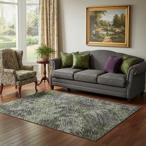 HomeRoots 5' Washable Abstract Geometric Area Rug in Green, Gray & Purple - UV Protected, Stain Resistant, Durable Design 684548