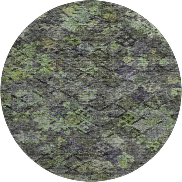 HomeRoots 8' Modern Abstract Geometric Round Rug in Green, Gray & Purple - Washable, UV-Protected & Durable 684549