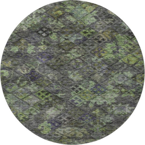 HomeRoots 8' Modern Abstract Geometric Round Rug in Green, Gray & Purple - Washable, UV-Protected & Durable 684549