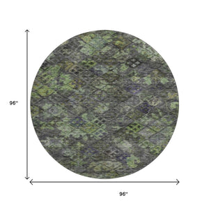 HomeRoots 8' Modern Abstract Geometric Round Rug in Green, Gray & Purple - Washable, UV-Protected & Durable 684549