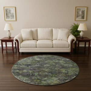 HomeRoots 8' Modern Abstract Geometric Round Rug in Green, Gray & Purple - Washable, UV-Protected & Durable 684549