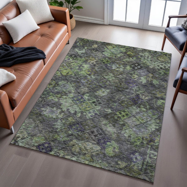 HomeRoots 8' X 10' Stylish Green, Gray & Purple Abstract Geometric Washable Area Rug with UV Protection 684550
