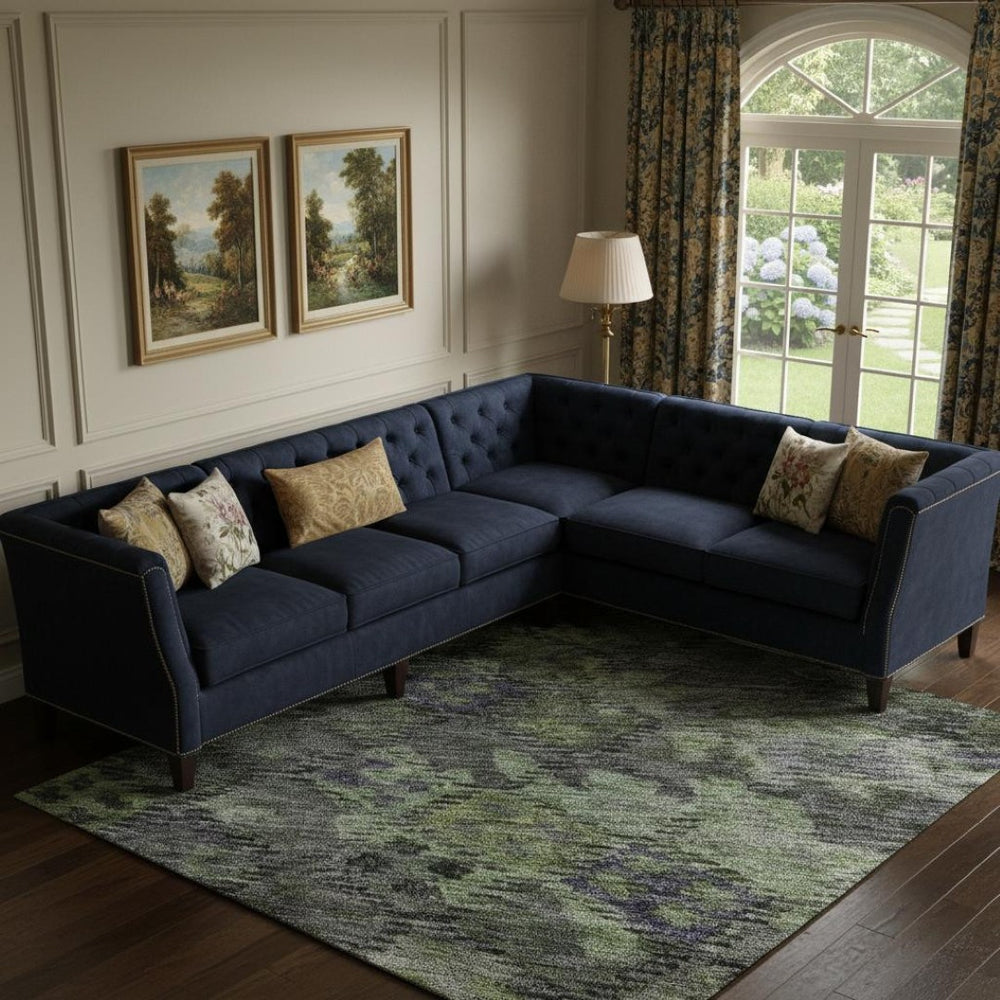 HomeRoots 9' X 12' Washable Area Rug in Green, Gray, and Purple - Durable Geometric Design with UV Protection! 684551