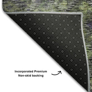 HomeRoots 9' X 12' Washable Area Rug in Green, Gray, and Purple - Durable Geometric Design with UV Protection! 684551