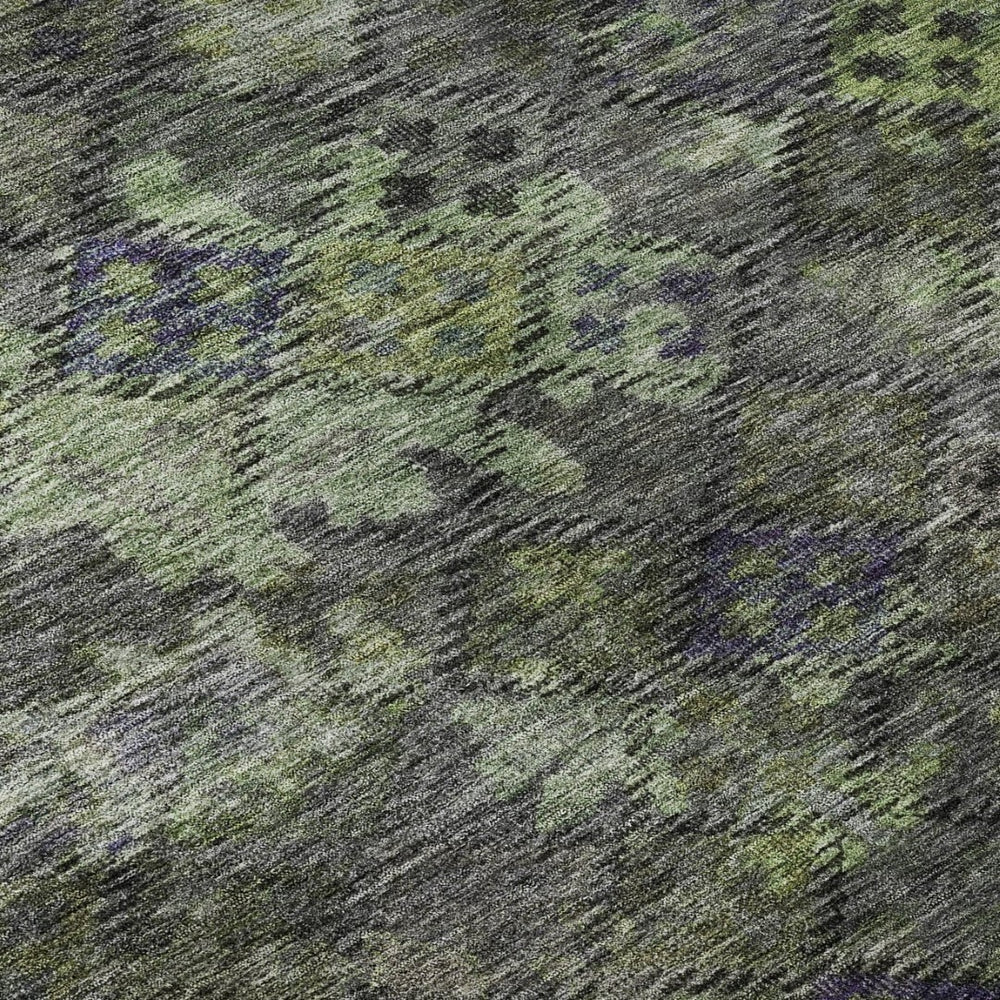HomeRoots 9' X 12' Washable Area Rug in Green, Gray, and Purple - Durable Geometric Design with UV Protection! 684551