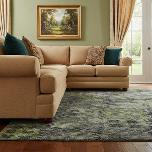 HomeRoots 10' Abstract Geometric Area Rug in Green, Gray & Purple - Washable, UV Protected & Stain Resistant! 684552