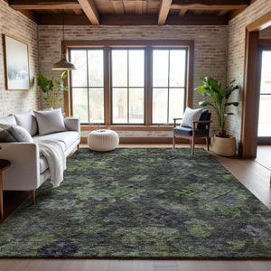 HomeRoots 10' Abstract Geometric Area Rug in Green, Gray & Purple - Washable, UV Protected & Stain Resistant! 684552