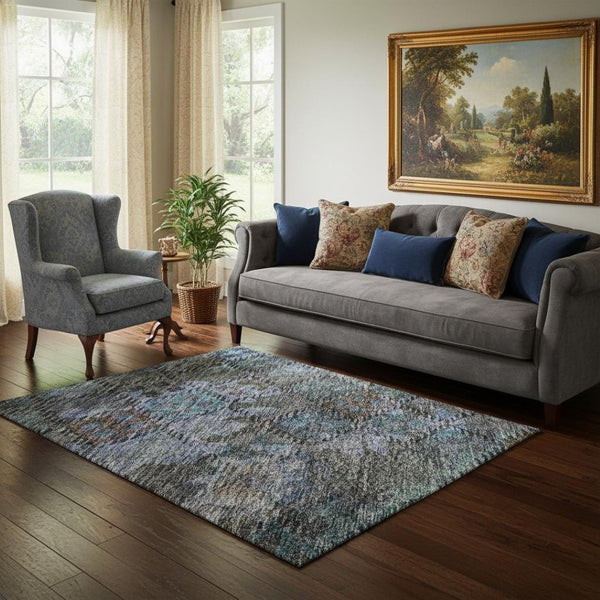 HomeRoots 5' X 8' Teal & Charcoal Abstract Area Rug - Washable, Stain-Resistant, UV Protected for Everyday Use 684554