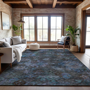 HomeRoots 5' X 8' Teal & Charcoal Abstract Area Rug - Washable, Stain-Resistant, UV Protected for Everyday Use 684554