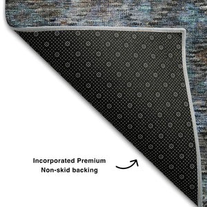 HomeRoots 5' X 8' Teal & Charcoal Abstract Area Rug - Washable, Stain-Resistant, UV Protected for Everyday Use 684554