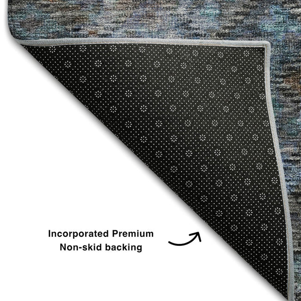 HomeRoots 5' X 8' Teal & Charcoal Abstract Area Rug - Washable, Stain-Resistant, UV Protected for Everyday Use 684554