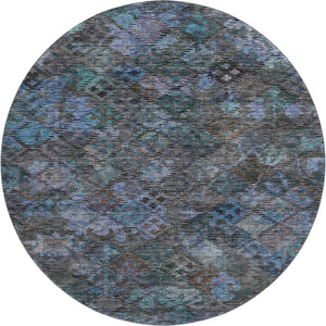 HomeRoots 8' Teal And Charcoal Abstract Geometric Round Rug – Washable, UV Protected, Perfect For High-Traffic Areas 684555