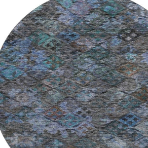 HomeRoots 8' Teal And Charcoal Abstract Geometric Round Rug – Washable, UV Protected, Perfect For High-Traffic Areas 684555