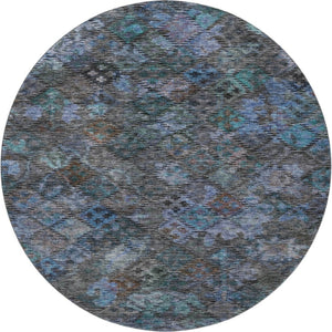 HomeRoots 8' Teal And Charcoal Abstract Geometric Round Rug – Washable, UV Protected, Perfect For High-Traffic Areas 684555