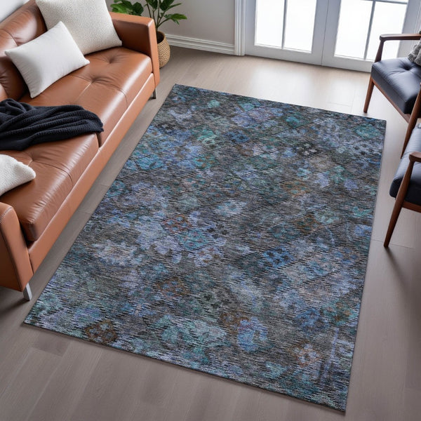 HomeRoots 8' X 10' Teal & Charcoal Geometric Area Rug - Washable, UV Protected, Perfect for High-Traffic Homes! 684556