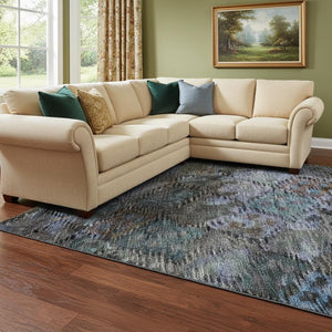 HomeRoots 10' X 14' Teal & Charcoal Abstract Geometric Area Rug - Washable, UV-Protected & Stylish for Any Room 684558