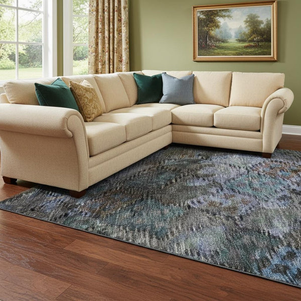 HomeRoots 10' X 14' Teal & Charcoal Abstract Geometric Area Rug - Washable, UV-Protected & Stylish for Any Room 684558