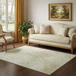 HomeRoots 5' X 8' Wheat and Beige Abstract Geometric Washable Area Rug - Stain Resistant with UV Protection 684560